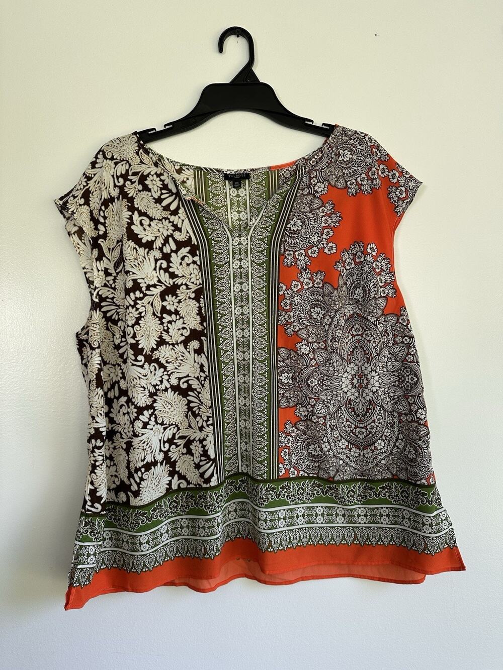 Talbots Woman’s Size 2X Cap Sleeve Sheer Top Floral Medallion Blouse